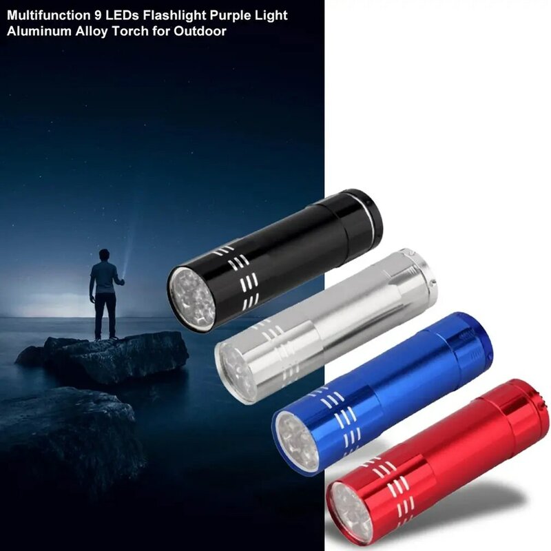 미니 UV 울트라 바이올렛 9 LED 손전등 토치 4.5V 빛 방수 알루미늄 램프 야외 휴대용 전술 조명 도구 UV 램프