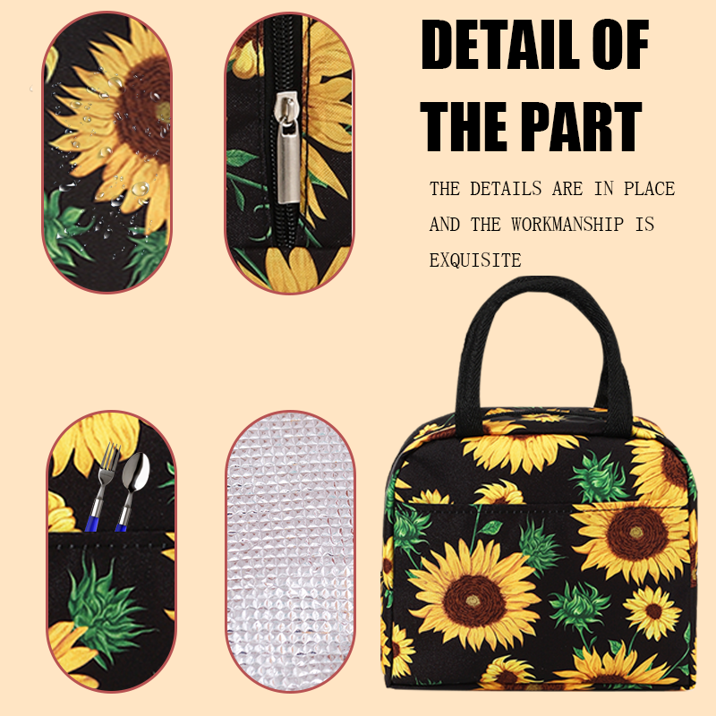 Nylon Sonnenblume Lunch Bag große Kapazität isolierte Eis beutel frische Outdoor-Picknick-Tasche tragbare Isolier beutel