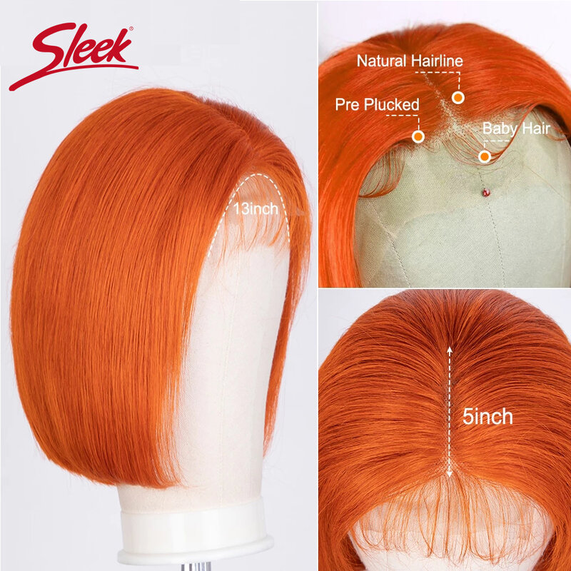 Pelucas de cabello humano brasileño Remy, pelo corto con encaje frontal, color naranja jengibre elegante, P4/27 #, 200% de densidad