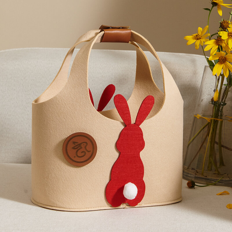 Sunveno Festive Felt Diaper Bag with Adorable Red Christmas Bunny – Stylish and Practical Baby Essentials Organizer