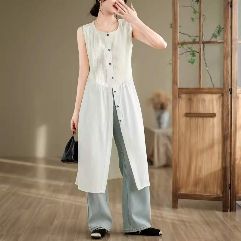 Cardigan mi-long de style rétro pour femme, robe émaillée à simple boutonnage, haut de veste artistique, été, K837