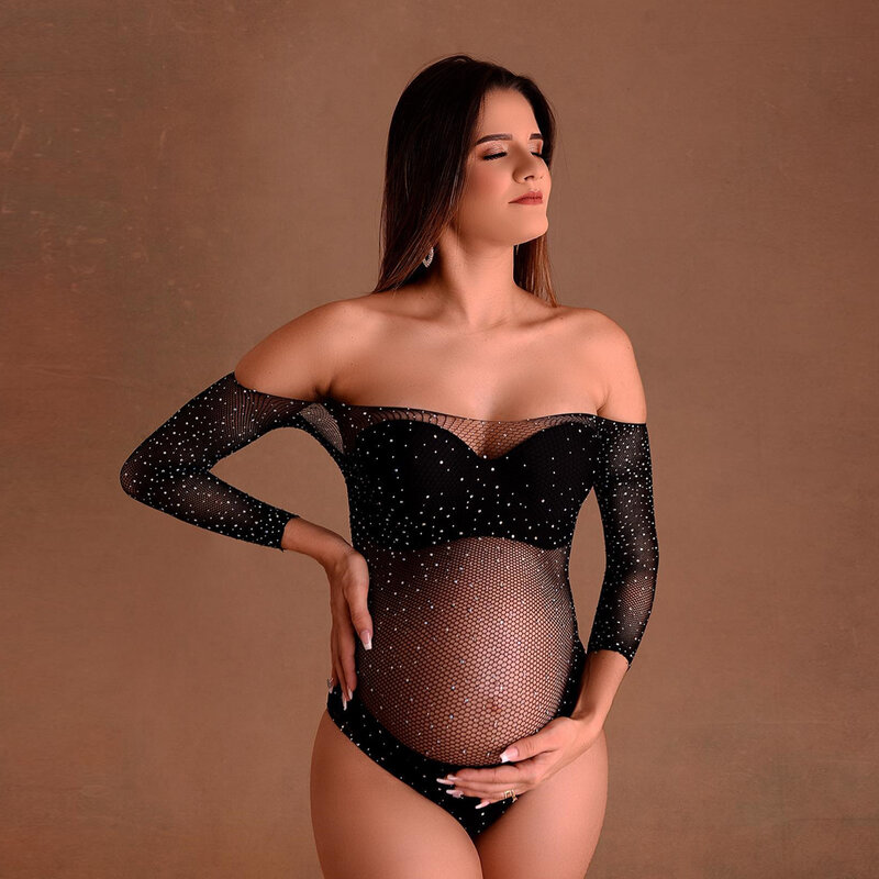 Maternidade fotografia adereços sexy deusa brilhante pequeno strass alta elástica bodysuit fotógrafo grávida atirar prop accessori