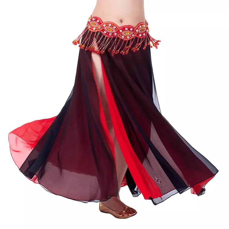 Saia feminina de dança do ventre com chiffon, saia com fenda lateral, sem cinto, 2 cores, performance oriental, sexy