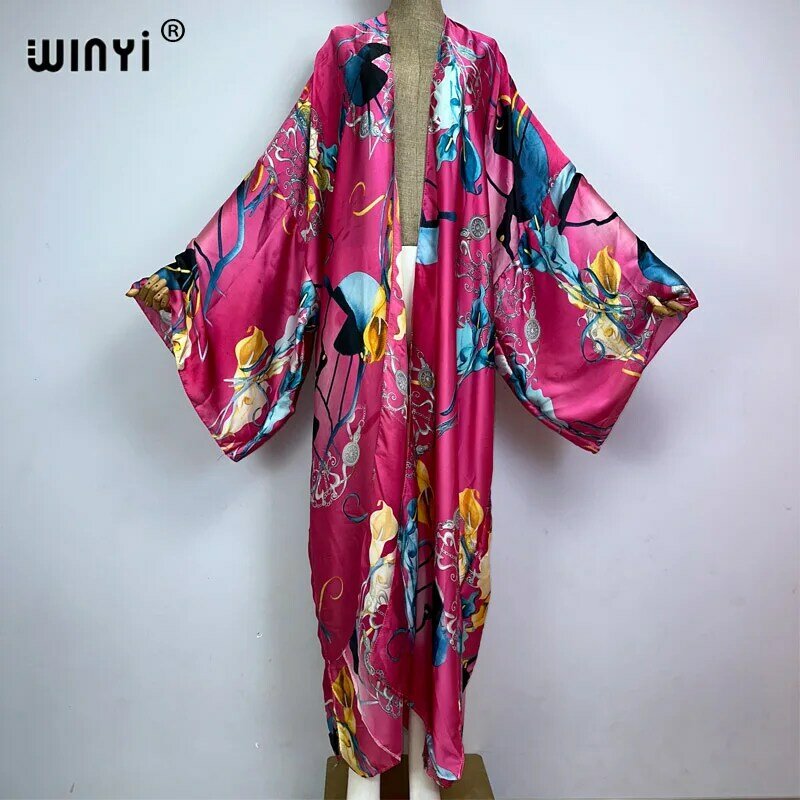 Winyi Vrouwen Bohemian Fashion Print Elegante Casual Jurk Afrikaanse Vesten Bovenkleding Voor Dames Zomer Sexy Dames Badmode Kimonos