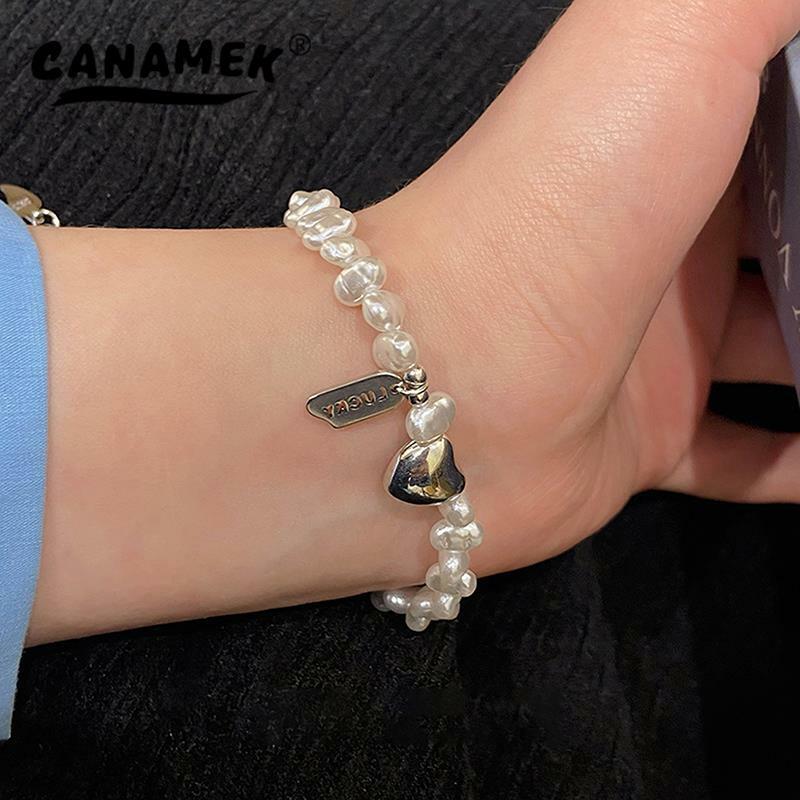 Trendy Pearl Heart Bracelets For Women Girls Silver Color Love Magnetic Attraction Couple Bangles Jewelry Wedding Gifts
