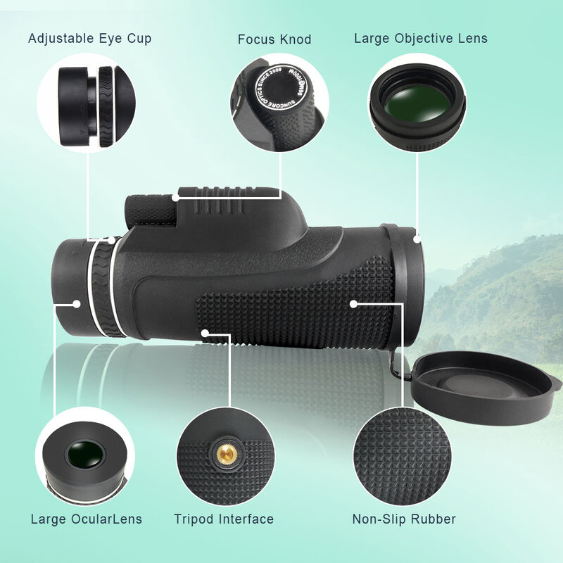 Télescope monoculaire de poche avec boussole, longue portée, n'aime 10x, prisme Bak4, chasse, camping en plein air, cadeaux, 2000m