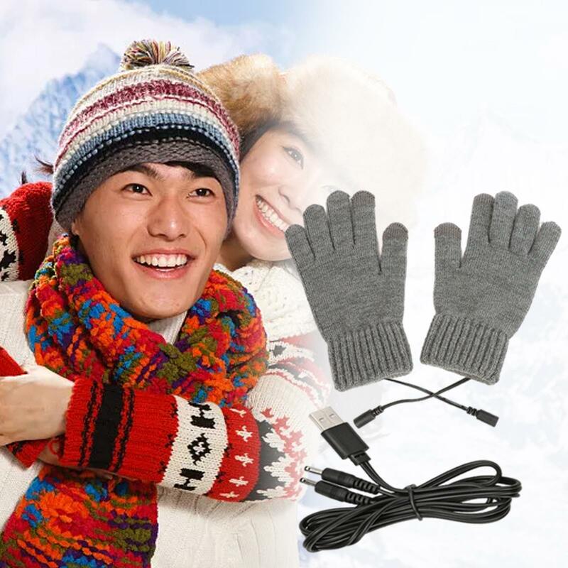 Sarung tangan pemanas USB pria dan wanita, penghangat tangan rajut hadiah musim dingin