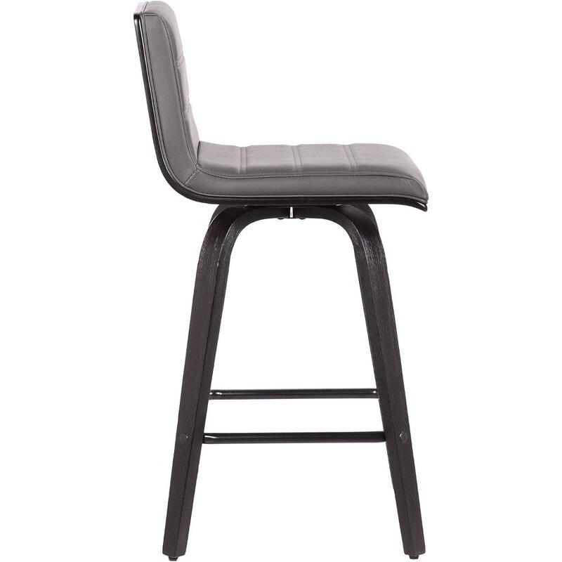 Bar Chair, 26" Counter Height Barstool, Brushed Wood Finish Faux Leather with Back, Bar Chair