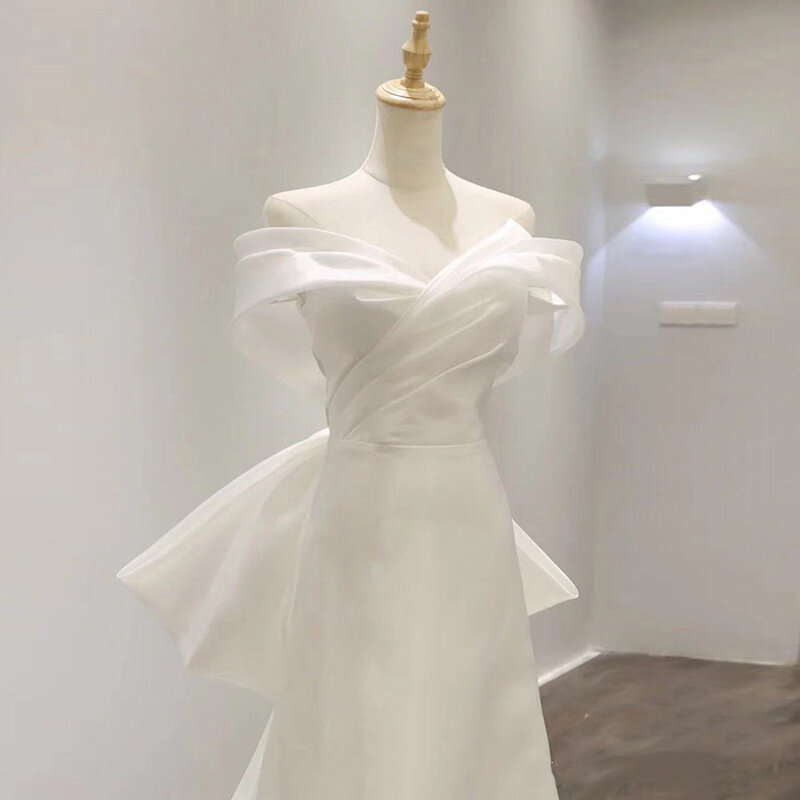 Robe de mariée à épaules dénudées, tenue de Banquet féerique élégante avec grand nœud, nouvelle collection 2022