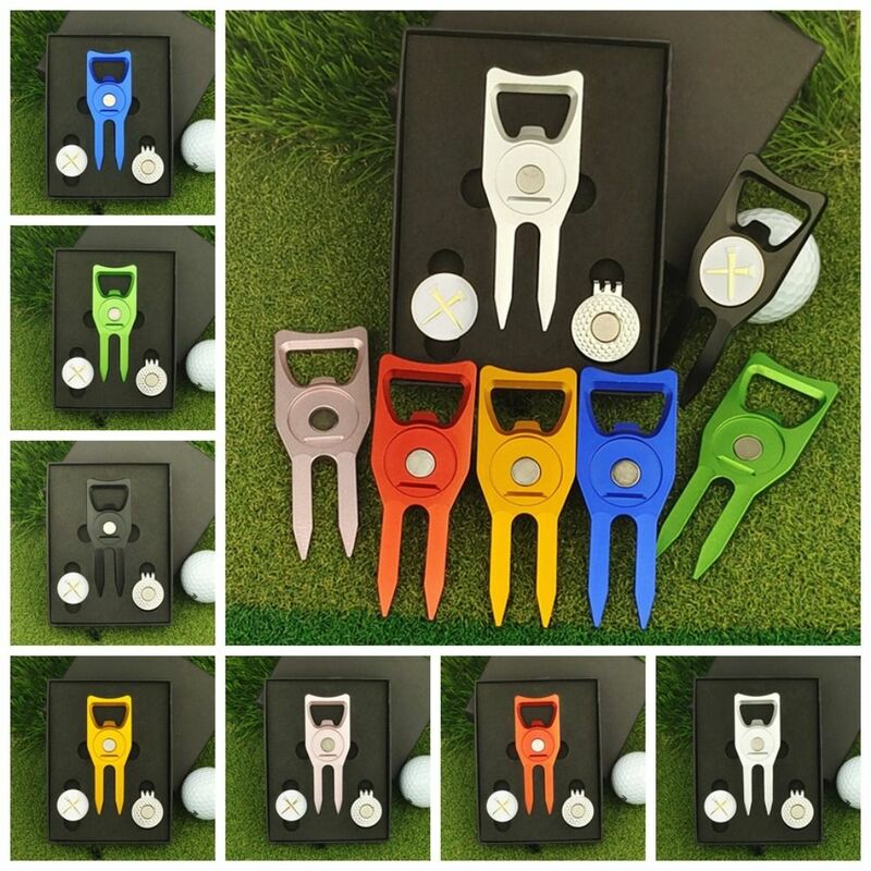 ゴルフボールマーカーハットクリップセット、取り外し可能な金属、緑のフォーク、キャップクリップマーカー