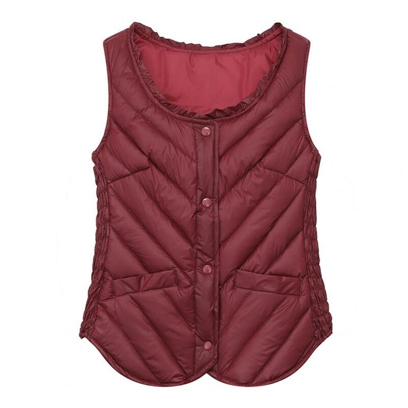 Breathable Women Vest Cozy Plush Padded Women's Vest with U Neck Single-breasted Design for Fall Winter Soft Warm for Ladies