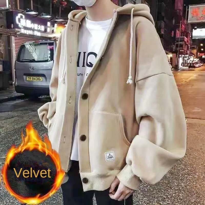Cappotto Cool Casual inverno felpe in pile uomo donna Harajuku tinta unita felpa calda coreano adolescenti moda felpa con cappuccio