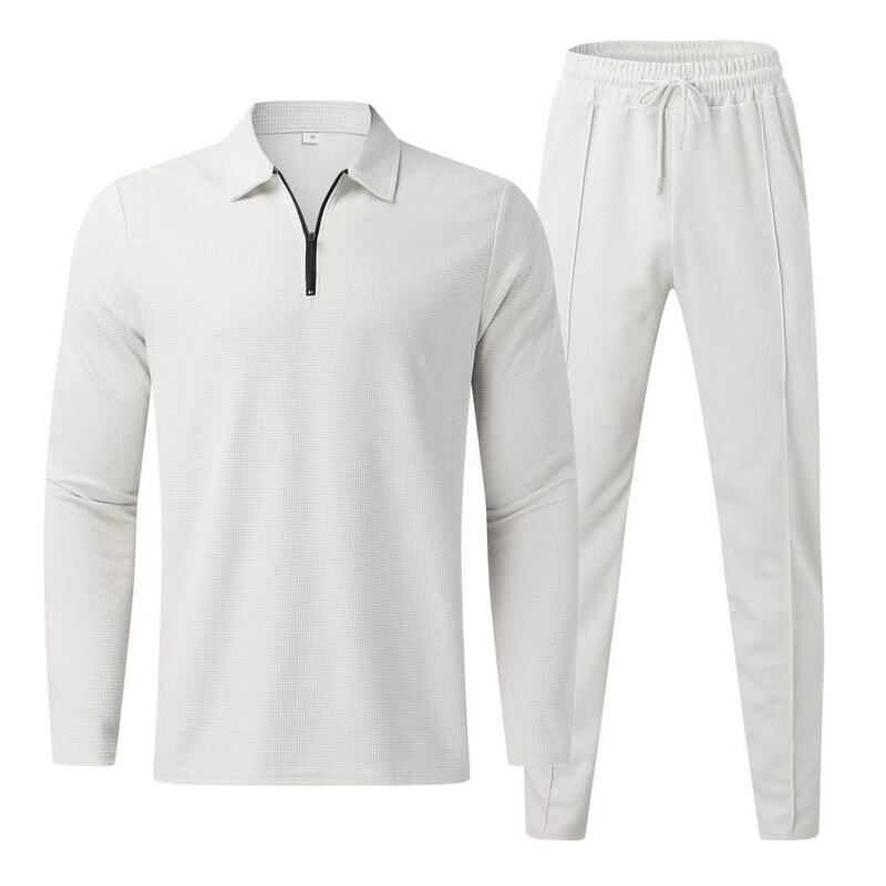 Autumn Winter Men's Long Sleeve Polo Shirt Set Fashion Pure Color Men Long Sleeve+ Pants Man Trend Street Suit