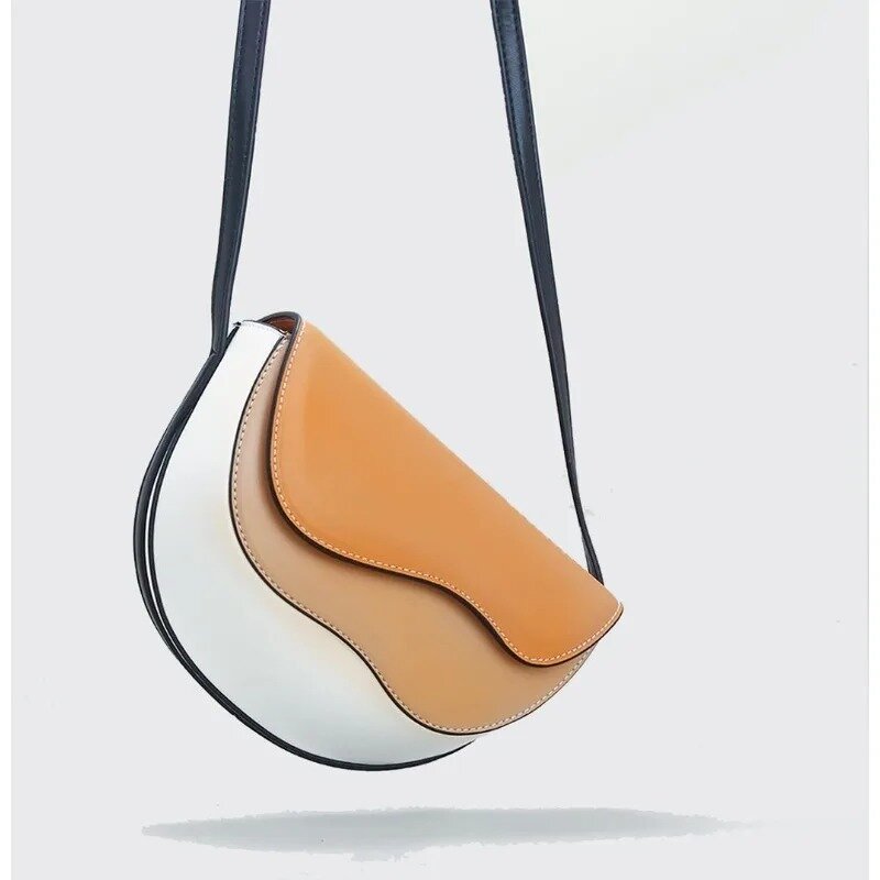 2024 Fashion Women's Bag New Curve Wave Contrast Color Crossbody Stitching Single Shoulder Armpit Women's Bag