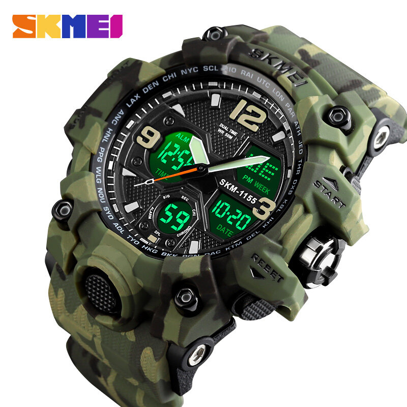 SKMEI Mode Sport Uhren Für Männer Stoßfest Wasserdichte Digitale Armbanduhren Männer Uhr 2 Zeit Chrono Männlichen reloj hombre 1155B