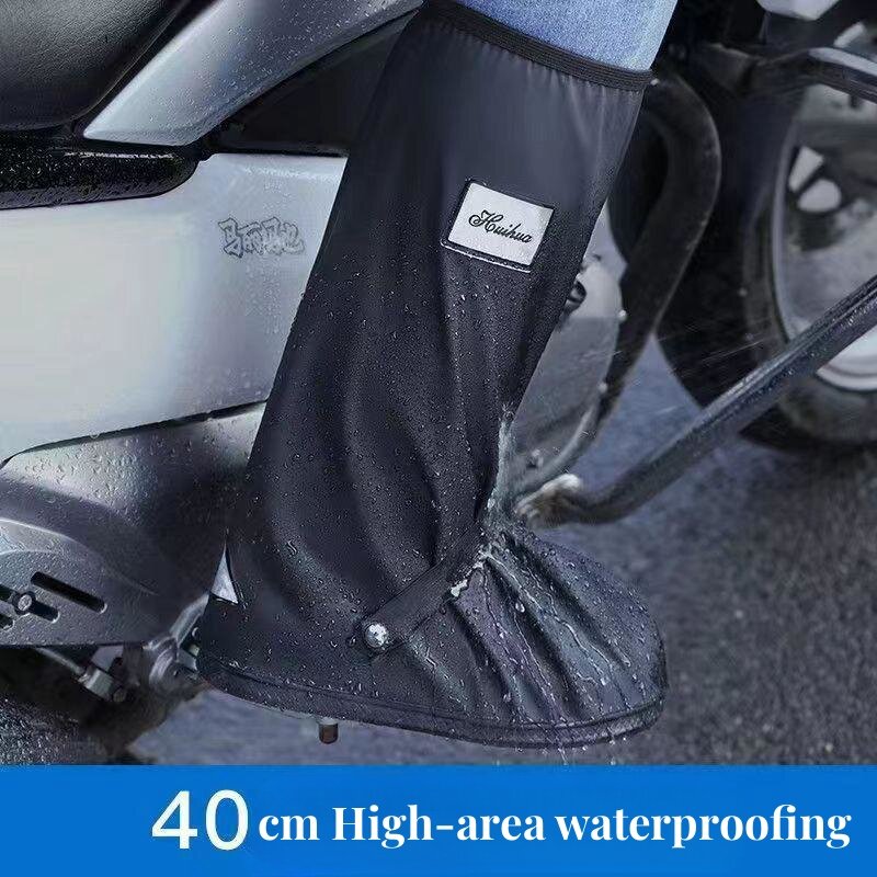 Sarung sepatu bot hujan hitam tahan air, dengan reflektor, penutup debu bening atas tinggi untuk sepeda motor, pelindung hujan Pria Wanita