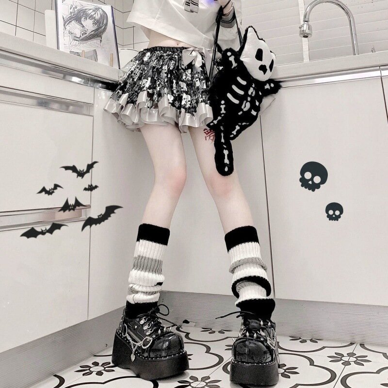 Gotyckie damskie paski getry Lolita długie skarpetki dzianinowe legginsy japońskie słodycze zimowe skarpetki Kawaii Arm kostki podgrzewacze