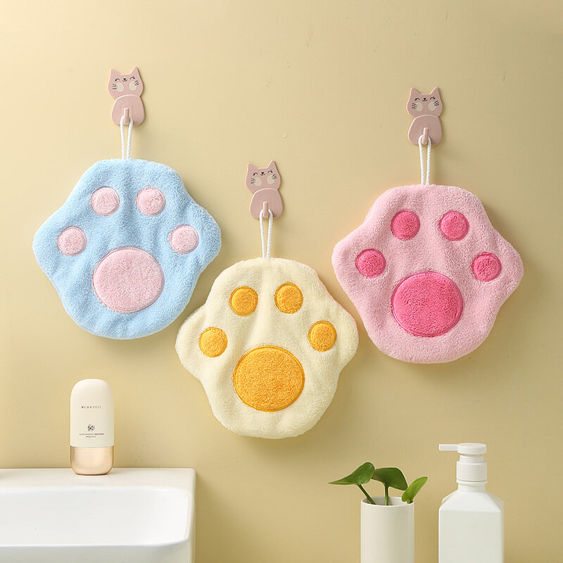Cute Cat's Paw Toallas de mano para niños, colgantes, absorbentes, cocina, baño, toallitas, decoración