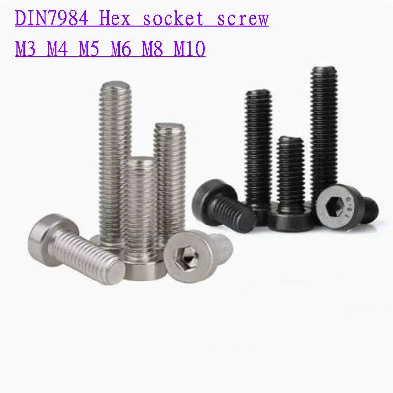 3-50PCS M3 m4 m5 m6 m8 m10 DIN7984 Stainless Steel and steel with black hexagon hex socket thin short low cap head screw