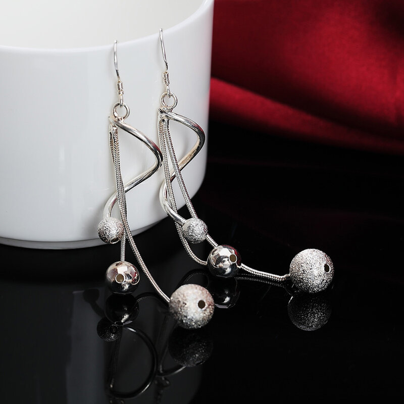 Hot fine 925 Sterling Silver tassel beads long Earrings for Women lady fashion party wedding Jewelry Christmas gifts luxury