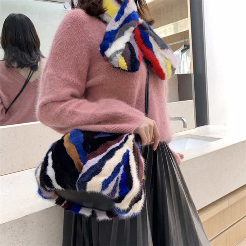 Sac à bandoulière en fourrure de vison pour femmes, Design Simple, fourre-tout à la mode, nouvelle collection hiver 2023