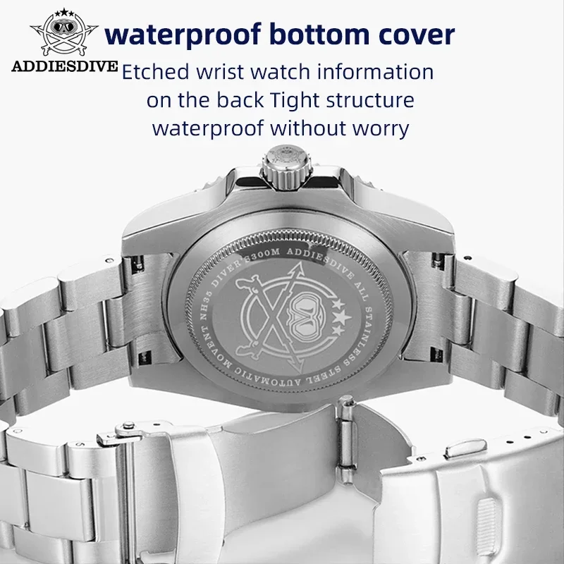 ADDIESDIVE 41mm NH35 szafirowe szkło automatyczny zegarek mechaniczny luksusowy 300m do nurkowania ze stali nierdzewnej lśniąca sukienka zegarek na rękę