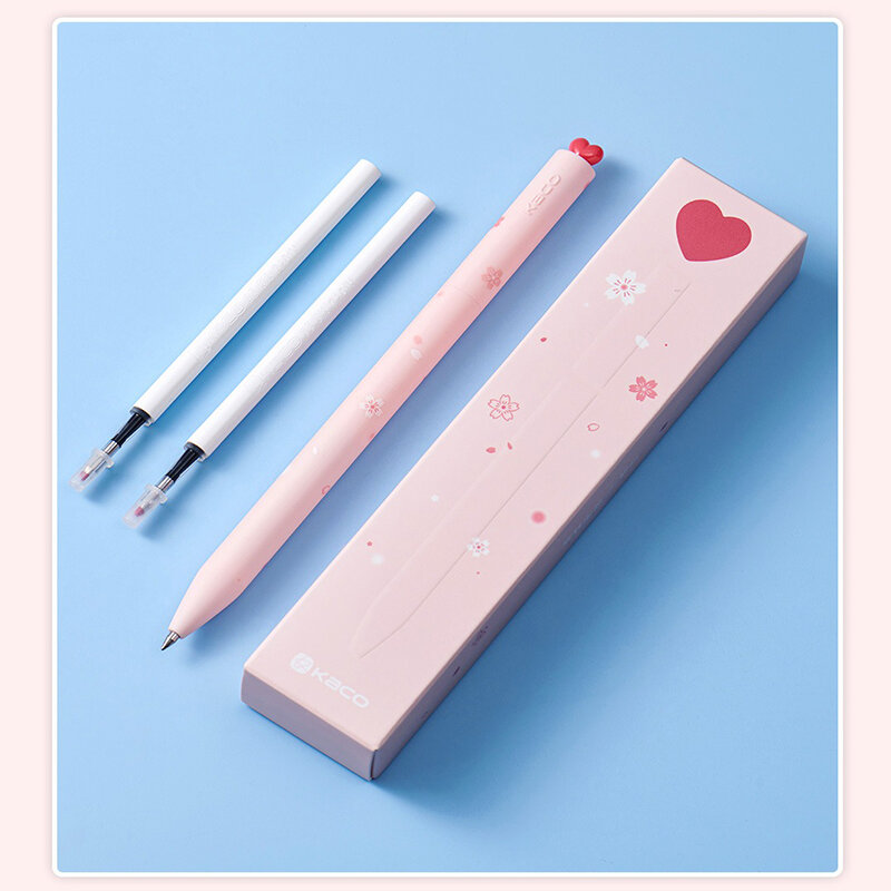 Kaco FIRST Gel Ink Pens Set, 0.5mm Rotary Sakura Signature Pen with Extra 2 Refill, Cute Valentine's Day Christmas Gift for Girl