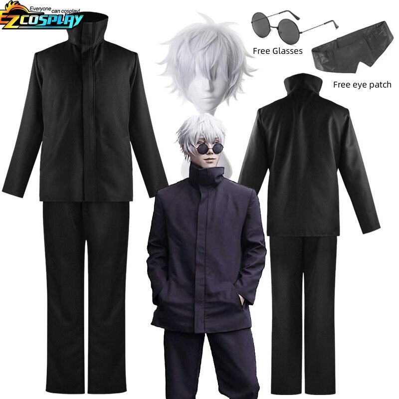 Disfraz de Jujutsu Kaisen Gojo Satoru para hombre, traje de Cosplay con parche en los ojos, pelucas, gafas, disfraces de Halloween