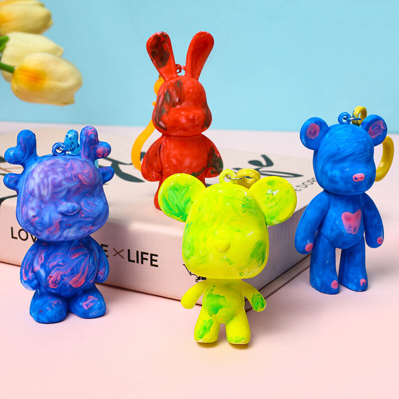 Chaveiro de coelho de orelhas compridas DIY, artesanato artesanal, pintura colorida Little Dragon Man, conjunto de tintas, brinquedos educativos, presente para crianças