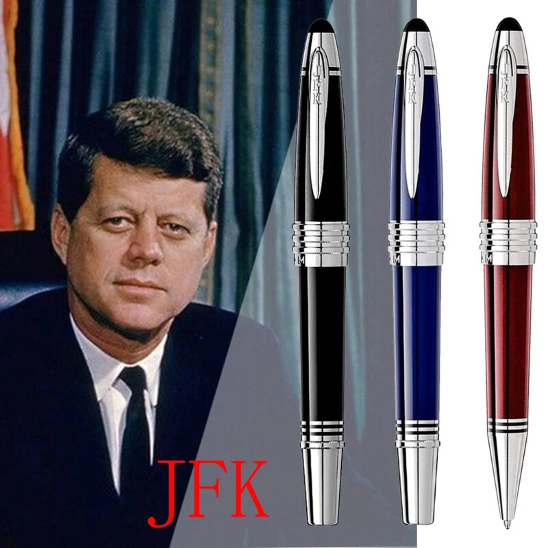 TS 존 F. 케네디 MB 분수 롤러볼 볼펜, JFK 일련 번호가 있는 고급 다크 블루 금속 사무실 학교 클래식