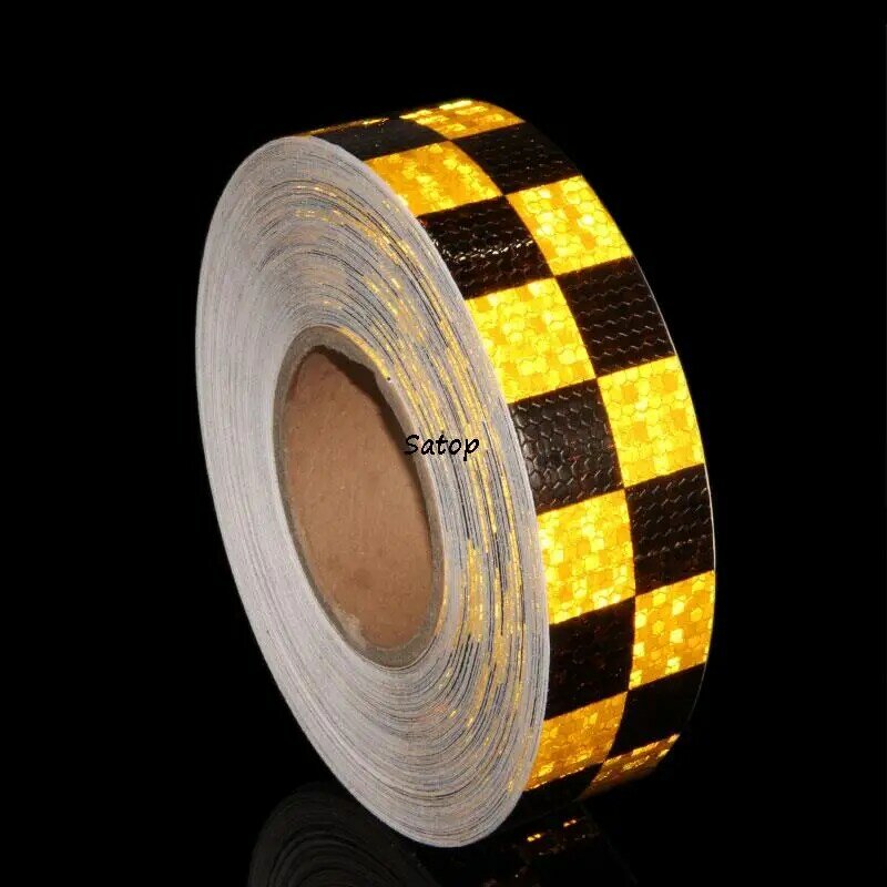 5cmX10m Reflecterende Tape Pvc Sparkle Geruite Reflector Sticker Geel Zwart Hoge Intensiteit Weerspiegelen Tape Voor Waarschuwing Veiligheid Film