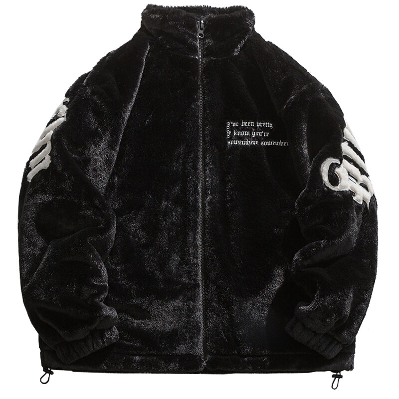 Мужская зимняя уличная куртка с вышивкой букв, плюшевый воротник-стойка, хлопковые модные брендовые Свободные повседневные теплые утепленные парки на молнии