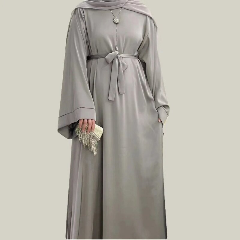 Effen Plus Size Jurk Voor Vrouwen Arabia Dubai Abayas Party Kaftan Moslim Jurk Vrouwen Mode Basismodel Kleding Voor Moslim Vrouwen