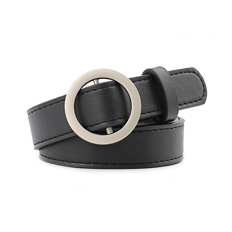 Cinturón de cuero con hebilla para mujer y hombre, cinturón negro fino, A22