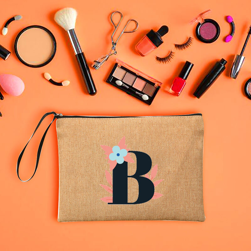 Inglês Carta Cosmetic Bag Canvas Makeup Kit Vanity Organizer Toilet Bag Viagem Men Wash Shaving Bag Mulheres Toiletry Storage