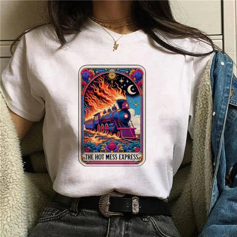 The Hot Mess Express Printed Trendy Letters Women's Fashion Printed Short Sleeve Style O-Neck Tarot Street Style New T-Shirt