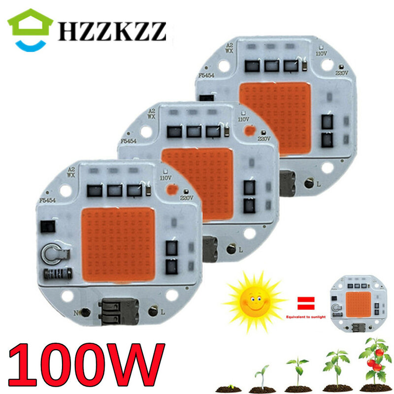 Chip LED para cultivo de plantas, lámpara de espectro completo, CA de 220V, 110V, 100W, 70W, 50W, COB, sin soldadura