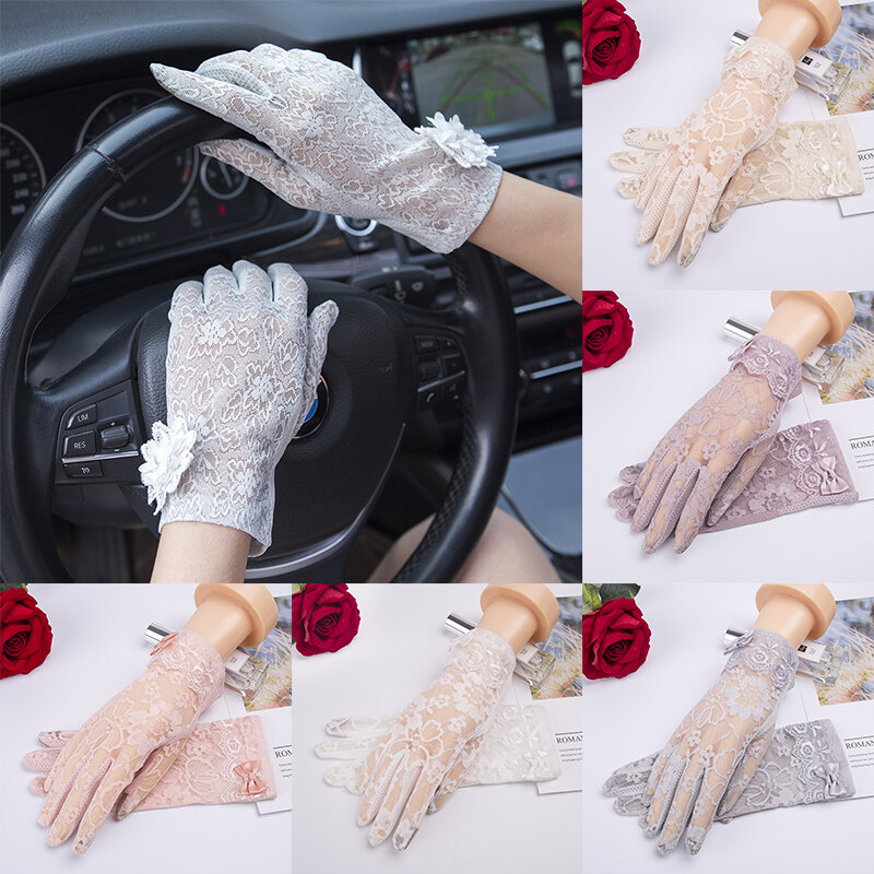 Guanti per la protezione solare primaverili estivi guanti per le dita in pizzo con fiocco antiscivolo da donna guanti per la protezione solare da donna all'aperto