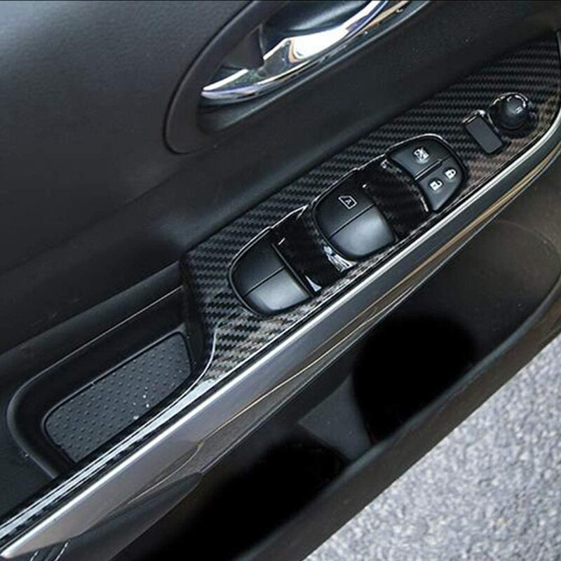 for Nissan Navara NP300 2016-2019 Car Window Glass Lift Switch Button Panel Cover Trim Sticker Accessories,Carbon Fibre
