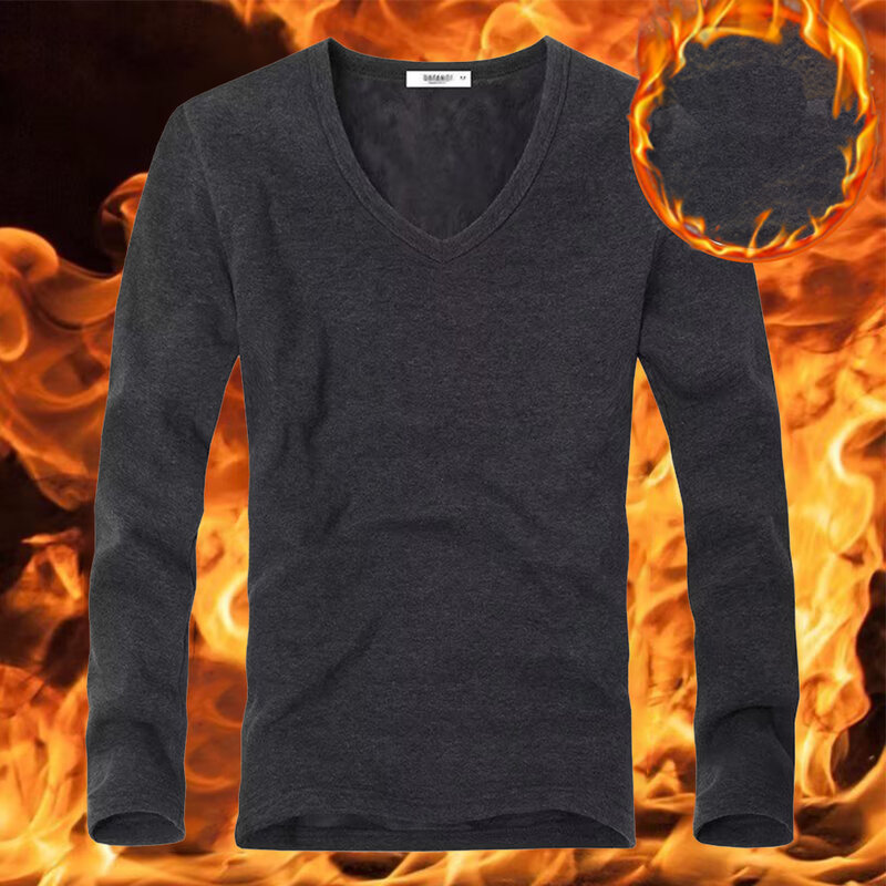 Winter Heren T-Shirt Thermisch Warm Onderhemd V-Hals Fleece Slim Fit T-Shirt Pullover Tops Onderkleding Met Lange Mouwen