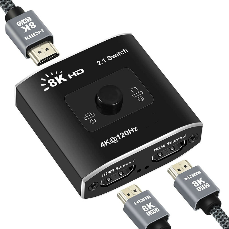 HDMI 호환 2.1 스위치, HD 스위치, 2 포트, 양방향 2in 1 또는 1 in 2 스위처 선택기, PS5 Xbox용 48Gbps, 8K @ 60Hz, 4K @ 120Hz