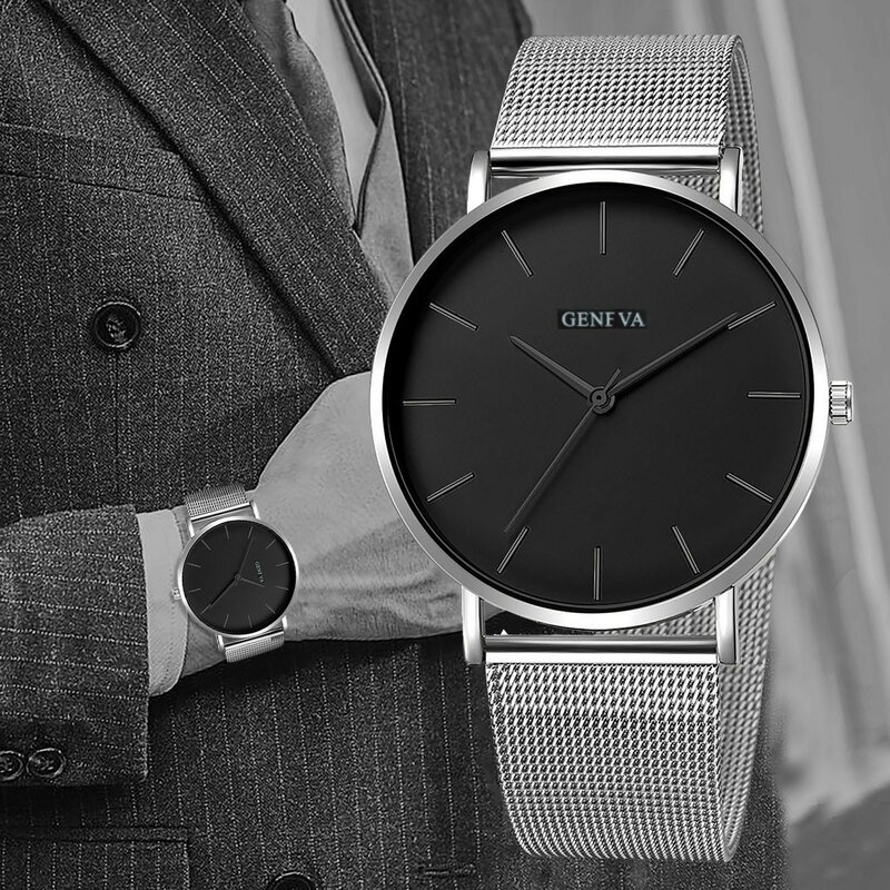 Męskie zegarki kwarcowe biznesowe siatka ze stali nierdzewnej kwarcowe zegarki kwarcowe modne zegarki na rękę dla mężczyzn