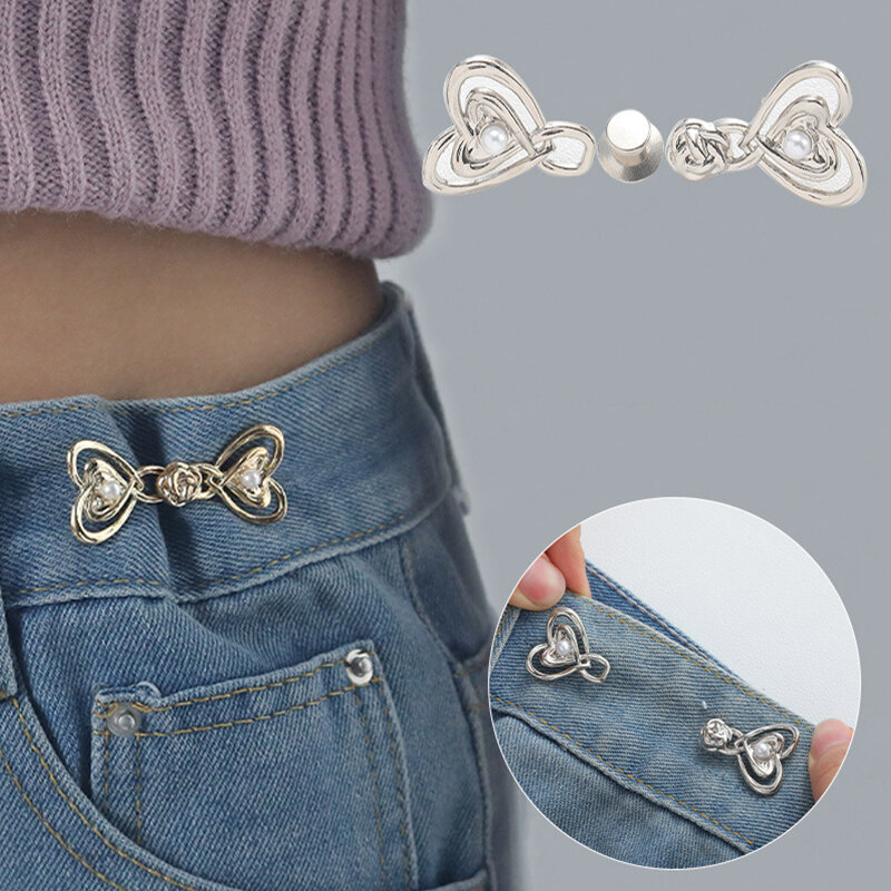 Fashion Heart Bow Metal Waist Buckle Detachable Pants Clips Waist Tightener Adjustable Waist Buckles For Jeans Decoration
