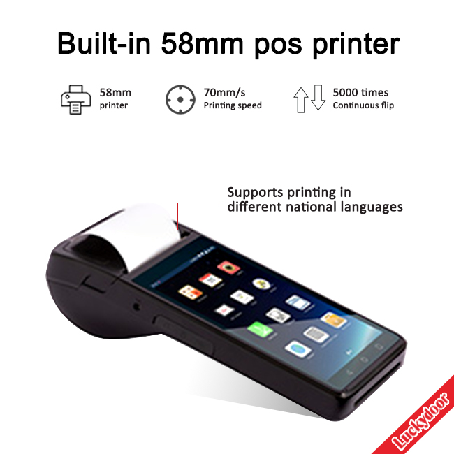 Luckydoor M500 PDA 안드로이드 핸드헬드 PDA 바코드 스캐너 모바일 단말기, 58mm 영수증 프린터