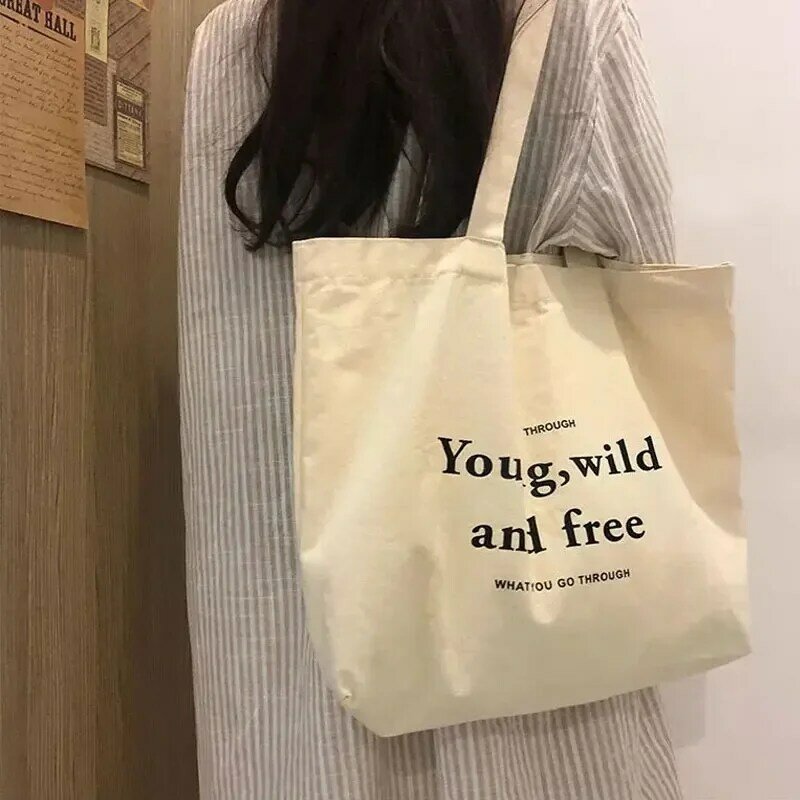 XXXXX bolso de hombro informal para mujer, bolsos de mano de gran capacidad, bolso de compras de lona con letras, moda Harajuku con cremallera