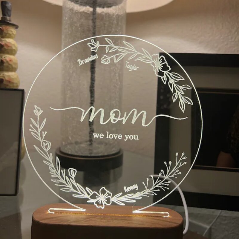Lampu 3D untuk ibu lampu malam teks khusus lampu malam pribadi 3D untuk hadiah ibu 2024 hadiah Hari Ibu Ibu 3/7 warna