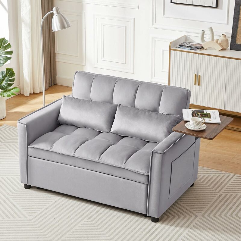 Диван-кровать 3-в-1, диван-трансформер с выдвижным сиденьем и поворотным боковым столом, Современная бархатная ткань