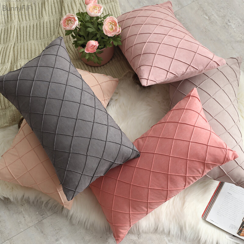 Soft Faux Suede Diamond Cushion Cover, Home Capa Decorativa Travesseiro, Rosa, Cinza, Sofá, Cama, Cadeira, 45x45cm, 30x50cm