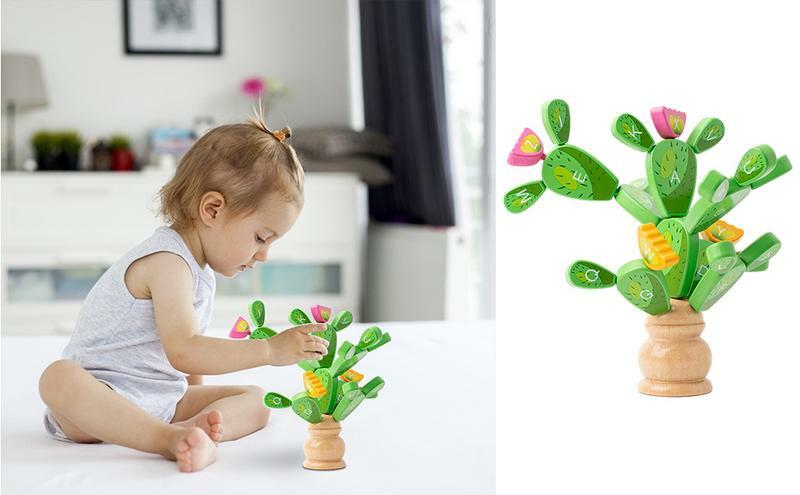 Set di giocattoli di cactus impilabili in legno lettere colorate giocattoli educativi precoci cognitivi patchwork cactus bilanciamento giocattolo per bambini e bambini