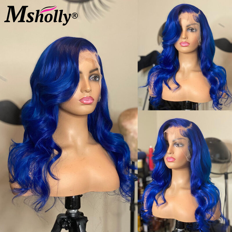 Parrucche blu Navy dell'onda del corpo capelli umani Glueless blu scuro colorato 13x6 HD parrucche anteriori in pizzo trasparente parrucche prepizzicate